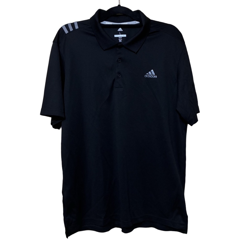 Adidas 3 Stripe Golf Polo Men’s L Black Tennis Short Sleeve Pullover